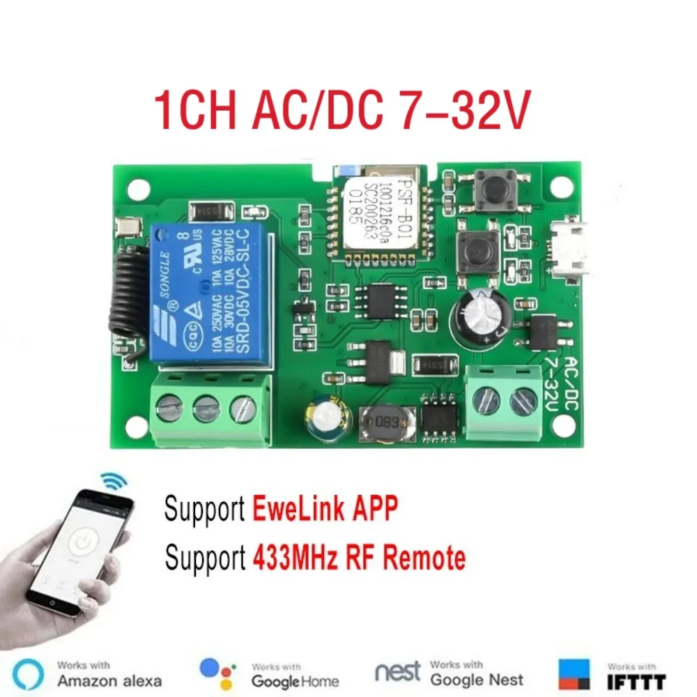 USB 5v DC7-32V eWeLink Smart Wifi Switch Universal Relay Module 1CH Wireless Switch Timer Phone Remote Control For Google Home