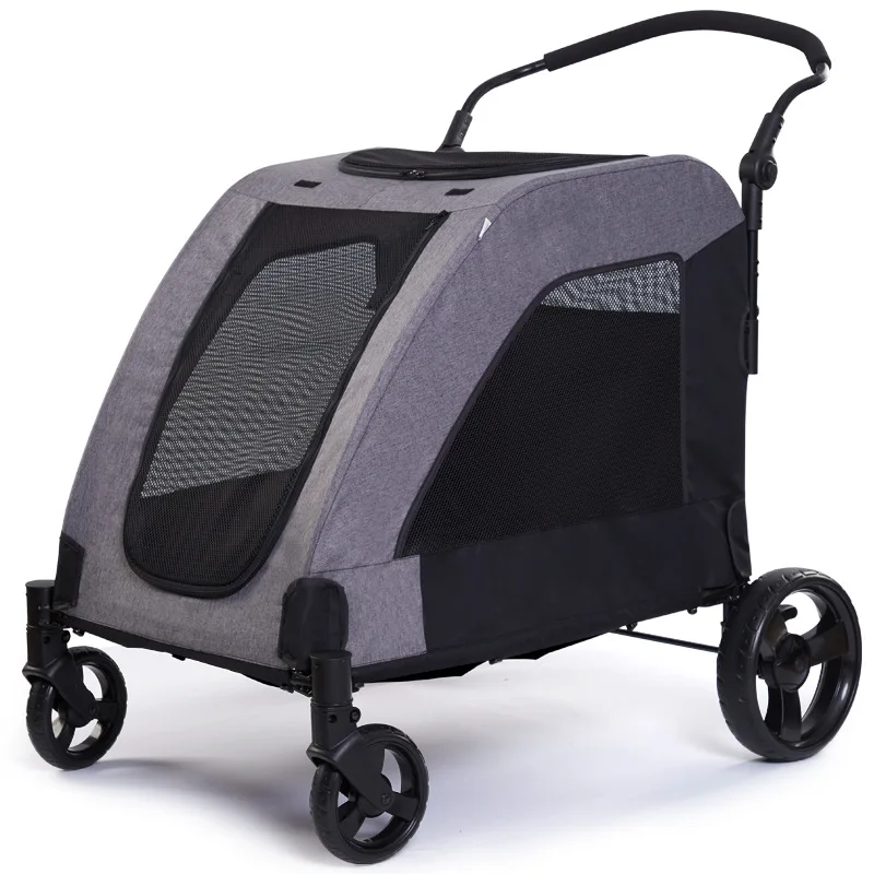 STLFHeavy Duty Pet Stroller Large Dog Cart Max Load 60KG 132lbs Folding Carrier Wagon Pram for XL Dogs Outdoor Travel Grey