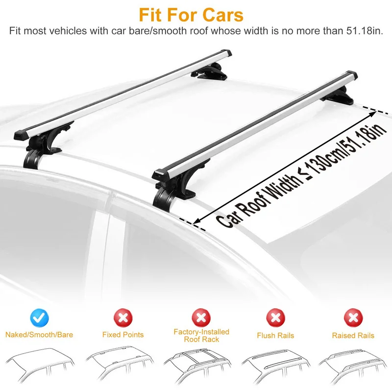 High Quality Universal Aluminum Cross Bar Roof Rack 47.24 Inch Max 165Lbs Load Easy Install Suit Car Wagon Roof Mount Cargo Carr