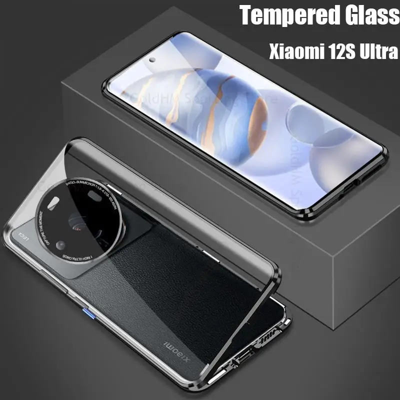 For Xiaomi 12S Ultra Tempered Glass Phone Case For Mi 12X 12S Pro 360 Double Sided Magnetic Protective Flip Cover For Mi 12 Pro