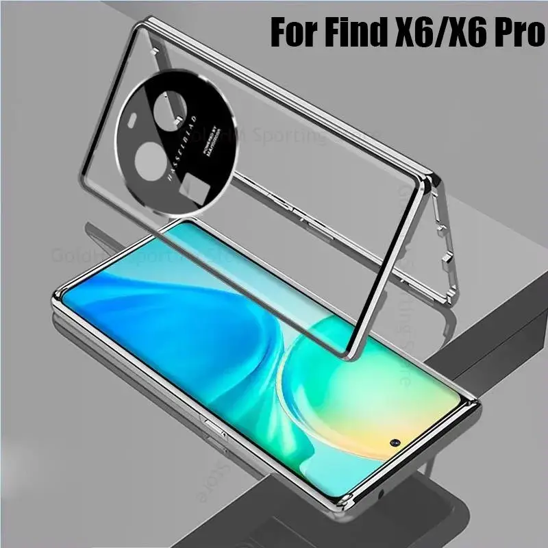 For OPPO Find X6 Pro Magnetic Adsorption Tempered Glass Phone Case For Find X5 X3 Pro 360 Double-Sided Film Protector Flip Cover