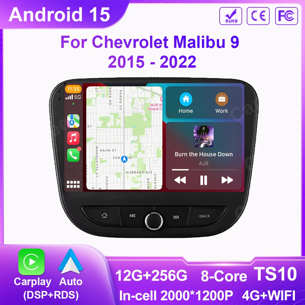 Android 15 For Chevrolet Malibu 9 2015 -2019 2020 2021 2022 Multimedia Car Player TV GPS Video Navigation Radio Screen 4G No DVD