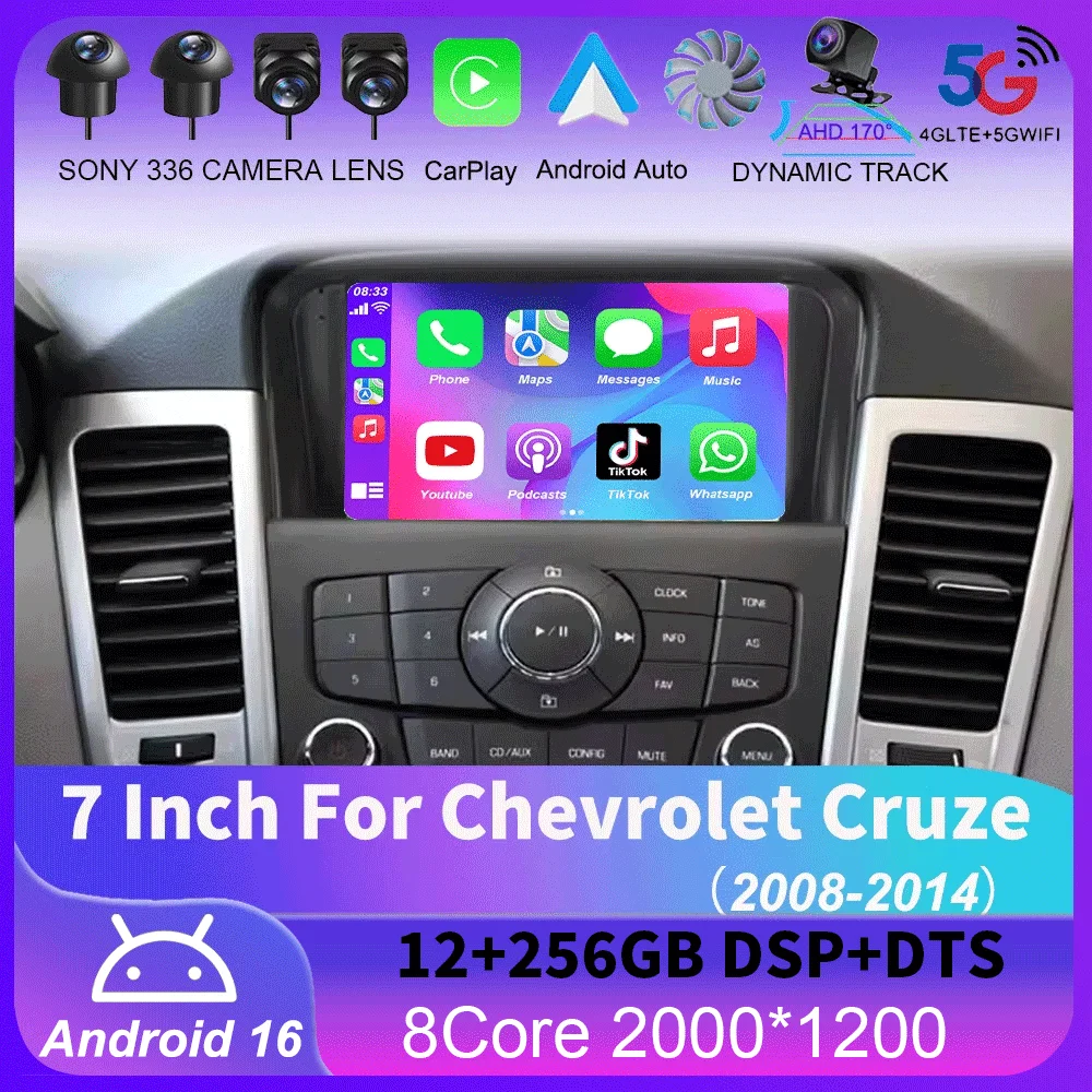 7 Inch Android16 Car For Chevrolet Cruze 2008-2014 Car Radio Video Player Multimedia GPS Carplay Auto BT RDS Navigation Built-in