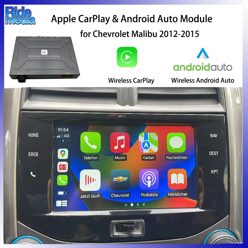 RideMedia Wireless Apple CarPlay Retrofit for Chevrolet Malibu 2012-2020 Upgrade Google Maps Waze Reverse Camera