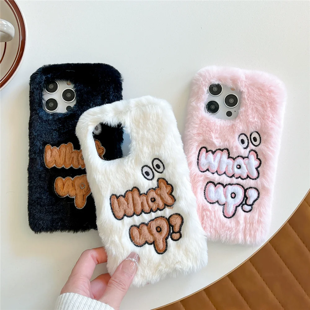 Autumn Winter Fashion Plush Embroidery Phone Case for iphone 17 16 16e 15 14 13 11 12 Pro Max X XS XR 8 7 Plus Se 2 Luxury Cover