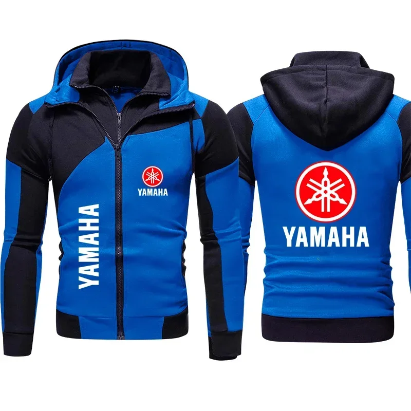 Trendy and fashionable autumn and winter men's Yamaha logo printed motorcycle jacket, hooded zipper sweater pullover, riding clo