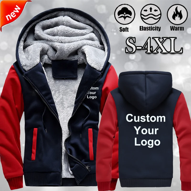 Winter Custom Your Logo Hoodies Warm Men Fashion Jacket Outdoor Casual Thicken Sweatshirts Men Coat
