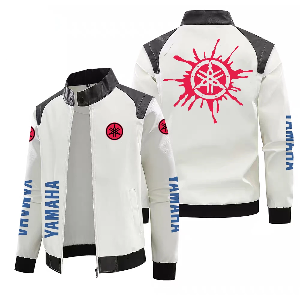 Men's PU Leather Motorcycle Logo Jacket, Windproof, Waterproof, Warm, Luxury, High-end, Racing