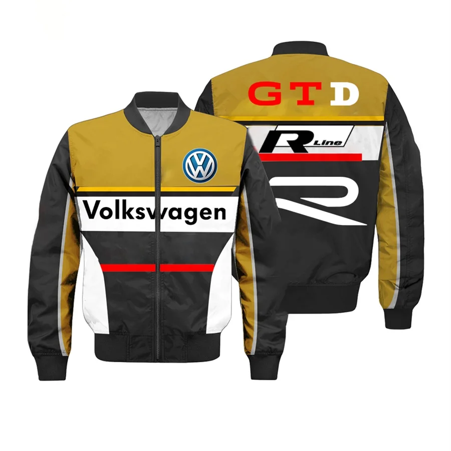 2025 Men's fashionable high-end windproof jacket, autumn and winter 3D Volkswagen logo printed casual outdoor cycling jacket