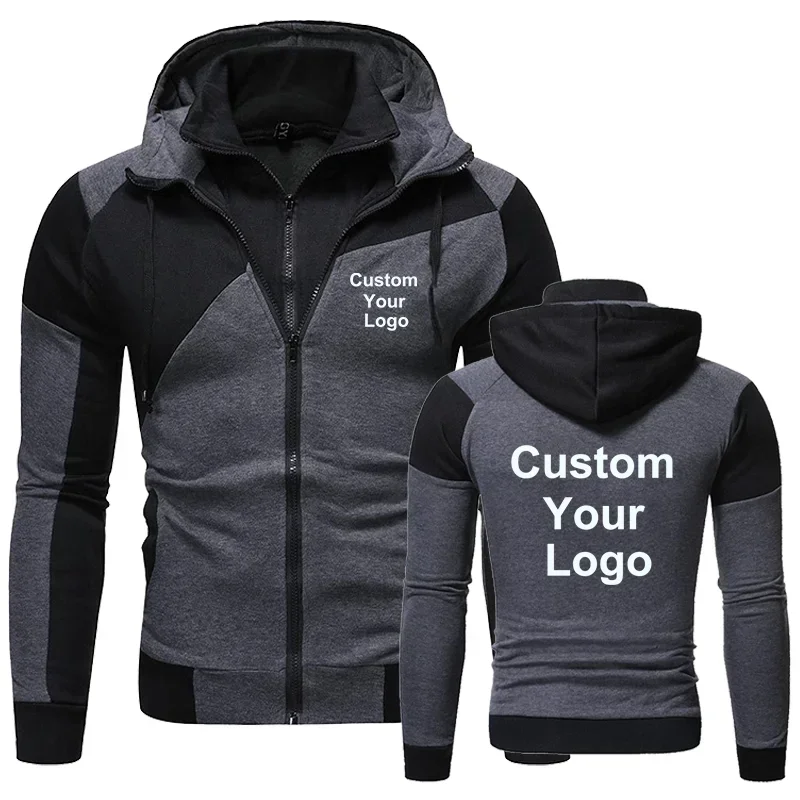 Autumn and Winter Fashion Double Zipper Hoodie Men's Free Customization Your Logo Hoodie Sports Jacket Men's Hoodie