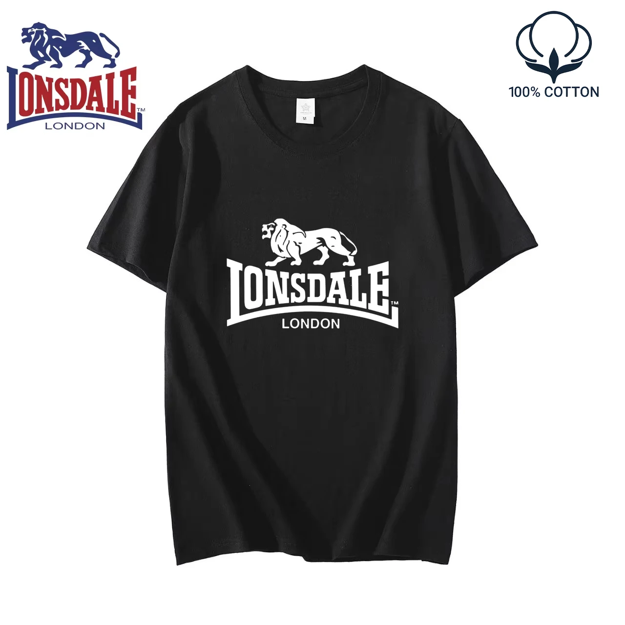 LONSDALE logo men's summer short sleeved T-shirt, women's new fashion 100% pure cotton sports couple top