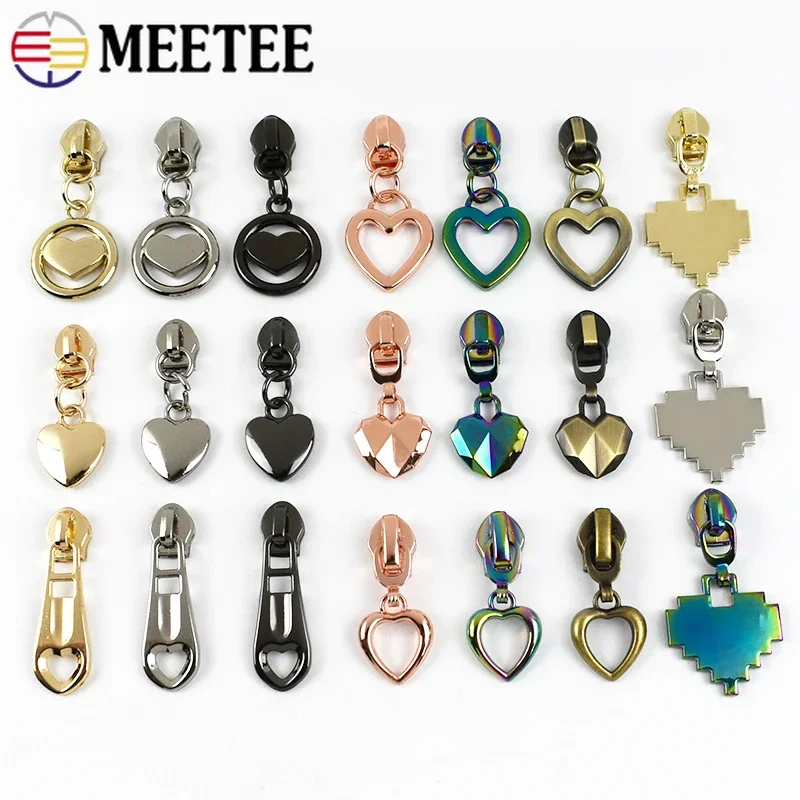 10-30Pcs Heart Zipper Pulls 5# Zippers Slider for Nylon Zip Tape Bag Shoes Zips Head Repair Kits DIY Clothing Sewing Accessories