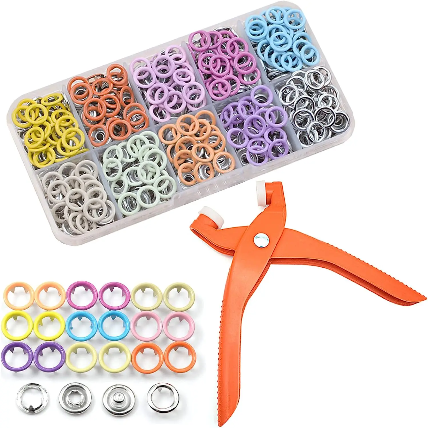 Plier Tool 50sets Colour Metal Snap Sewing Button Claw Set Hollow Solid Snap Fasteners Kit for Installing Clothes Bags