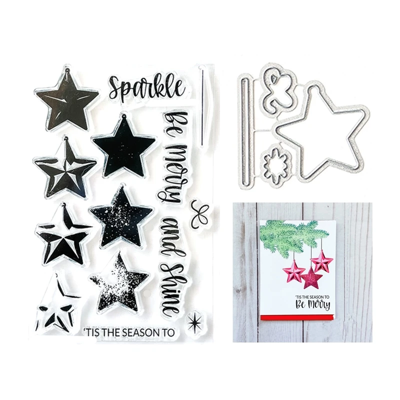 Christmas Star Metal Cutting Dies and Clear Stamps for Paper Making Shine ScrapbookingAlbum Cover Frame Card Set