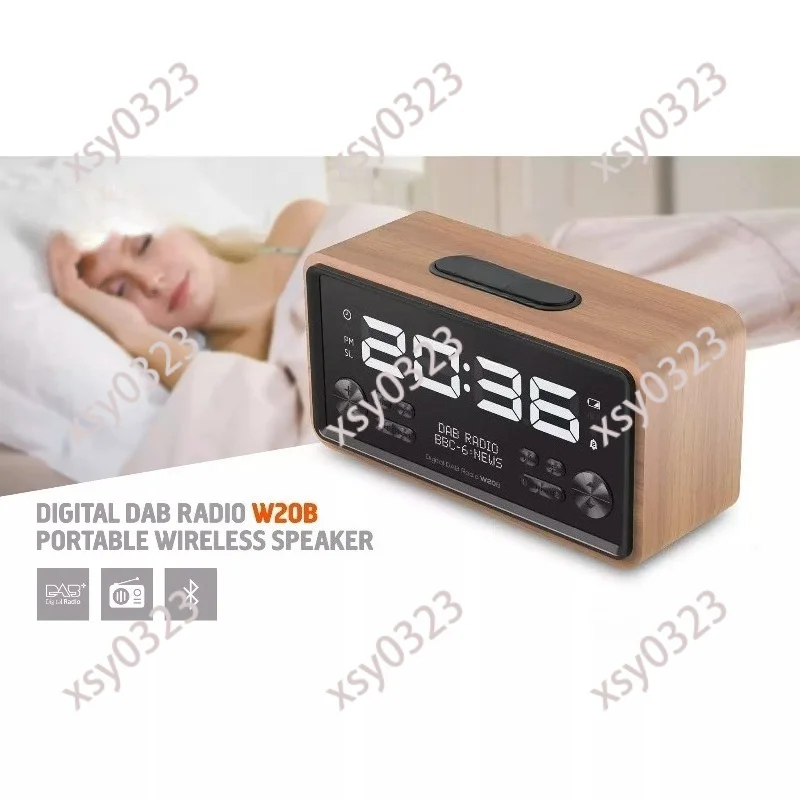 DAB+ FM Bluetooth 5.0 Speaker, Wireless Charging Alarm Clock Home Audio Player
