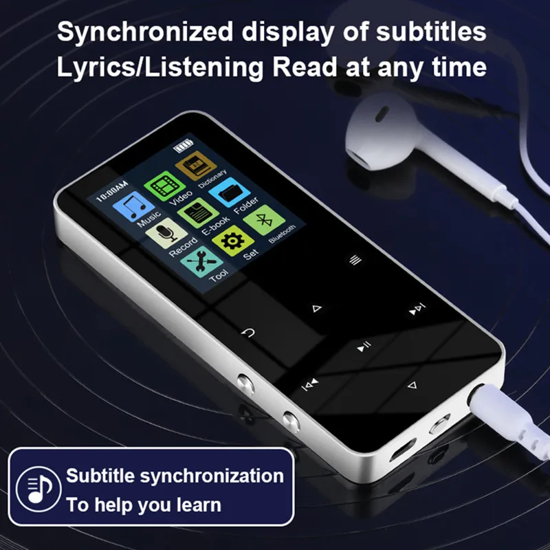 NEW 2.0 Inch Metal Touch MP3 MP4 Music Player Bluetooth 5.0 Supports Card, with FM Alarm Clock Pedometer E-Book Built-in Speaker