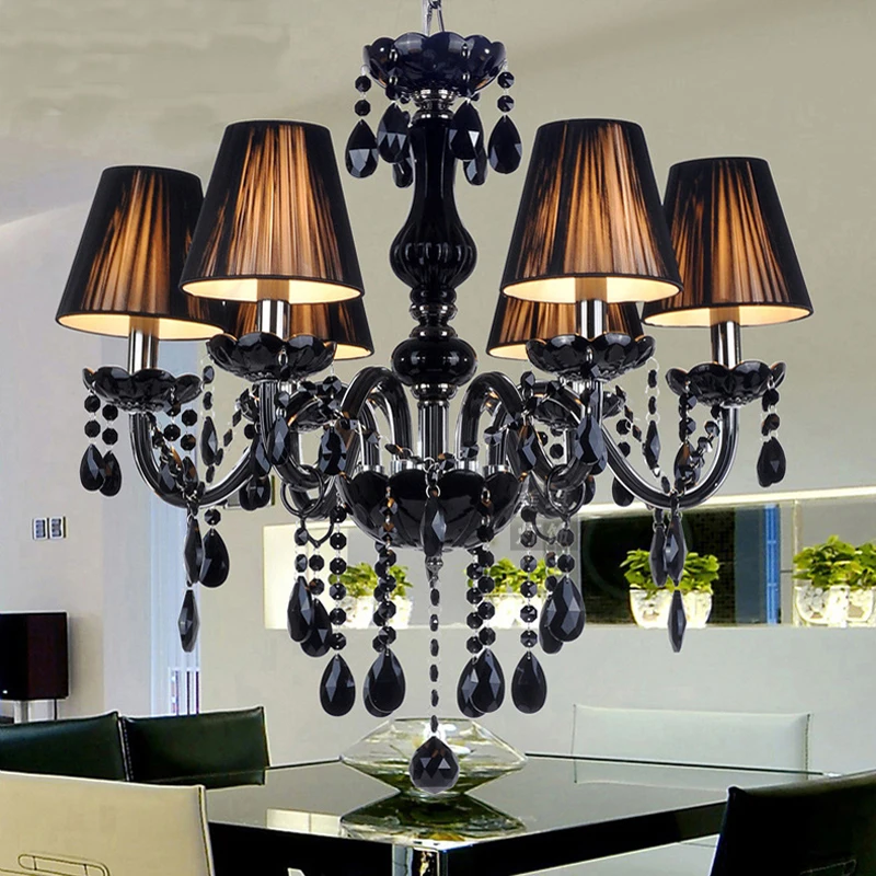European Style Black Living Room Crystal Lighting Modern Minimalist Dining Room Home Pendant Lamp Retro Led Candle Style Light