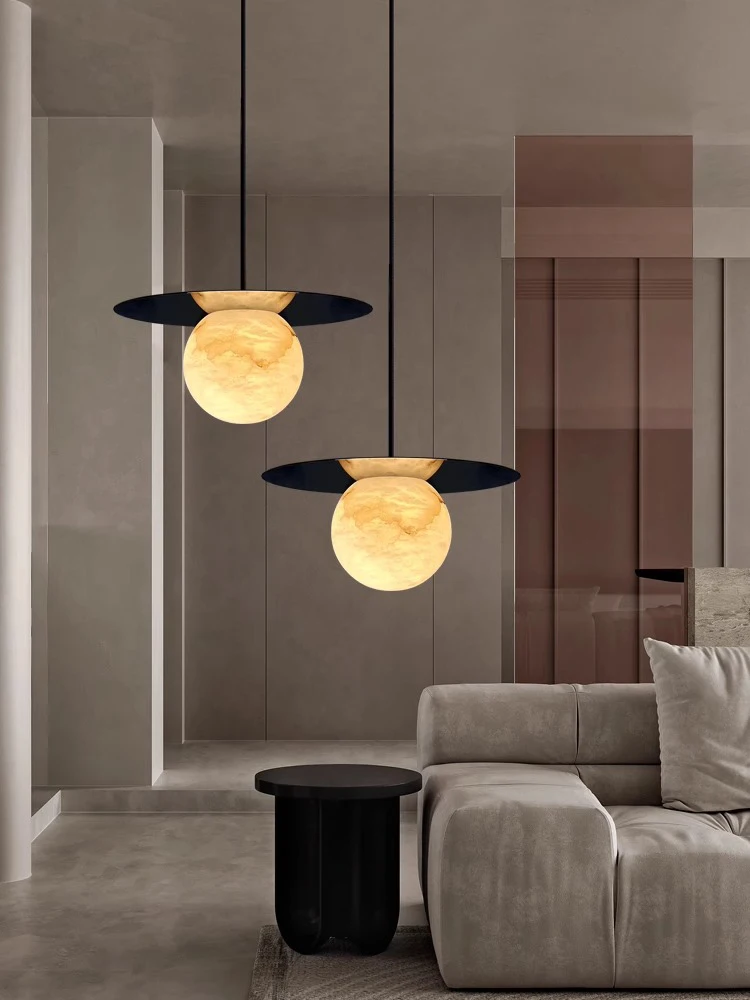Natural Marble Design LED Dimmable Gold Chrome Hanging Lamps Chandelier Lighting Suspension Luminaire Lampen For Living Room
