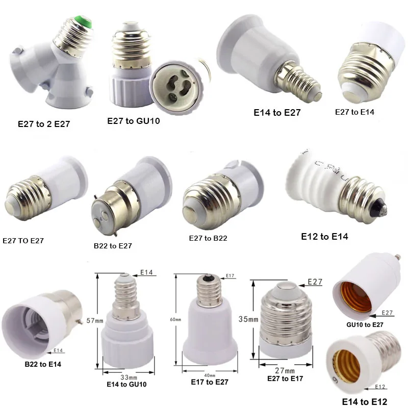E27 E14 E12 to E27 E14 GU10 B22 E17 E12 Lamp Base LED Corn Bulb Light Holder Converter Socket AC Power Adapter Conversion K5