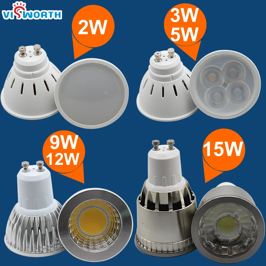 Gu10 Led Bulbs 2W 3W 5W SMD2835 Lamp Cup 9W 12W 15W Cob Led Light Ac 110V 220V 240V Warm Cold White Lampada Spotlight For Home