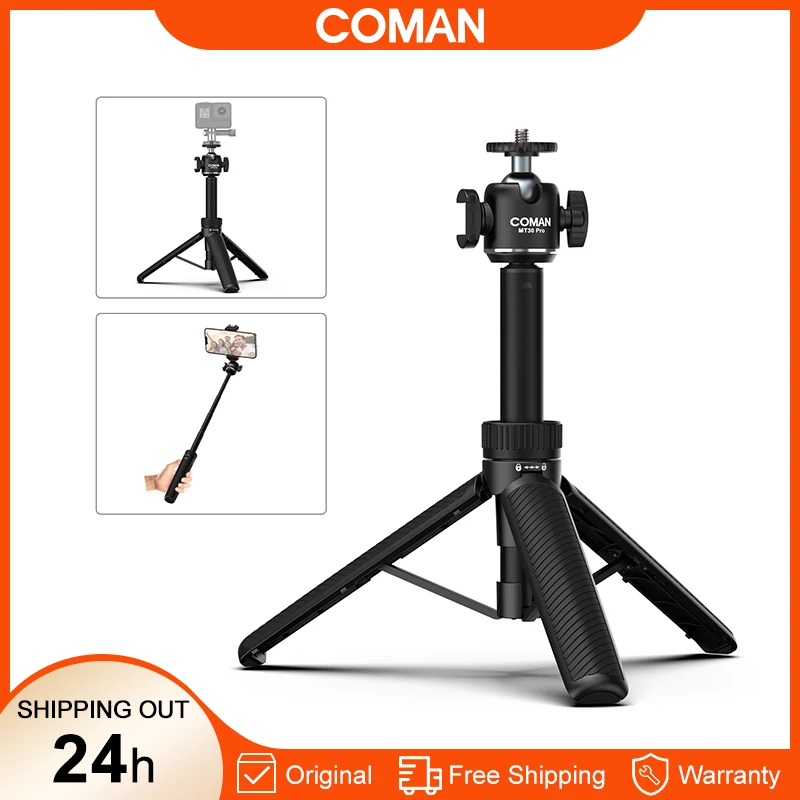 COMAN MT30 PRO 62cm Selfie Stick Tripod For iPhone 17 Pro Max Phone action camera Tripod Stand With Ball head Remote Control
