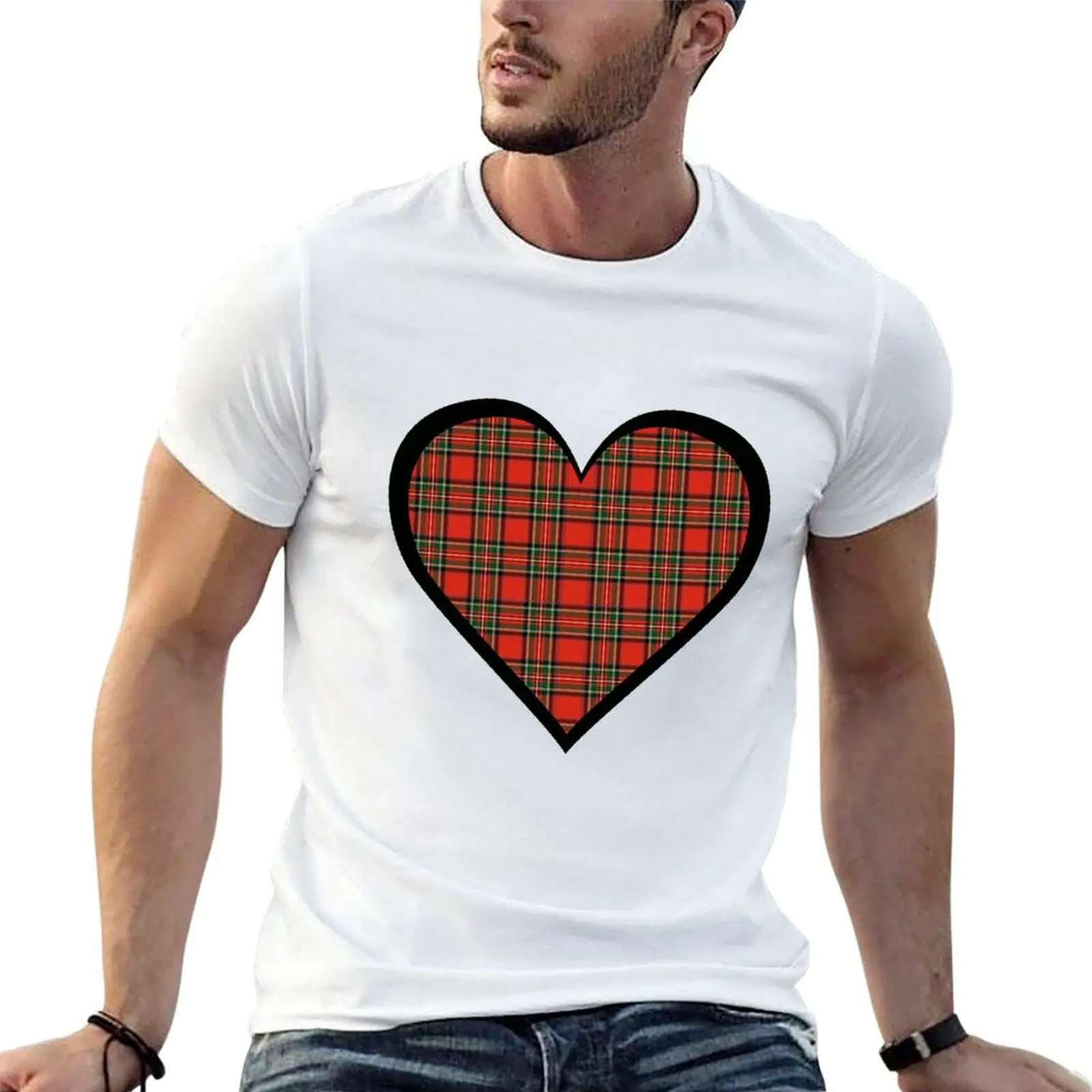 Royal Stewart tartan heart T-Shirt Durable Work Wear T-Shirt