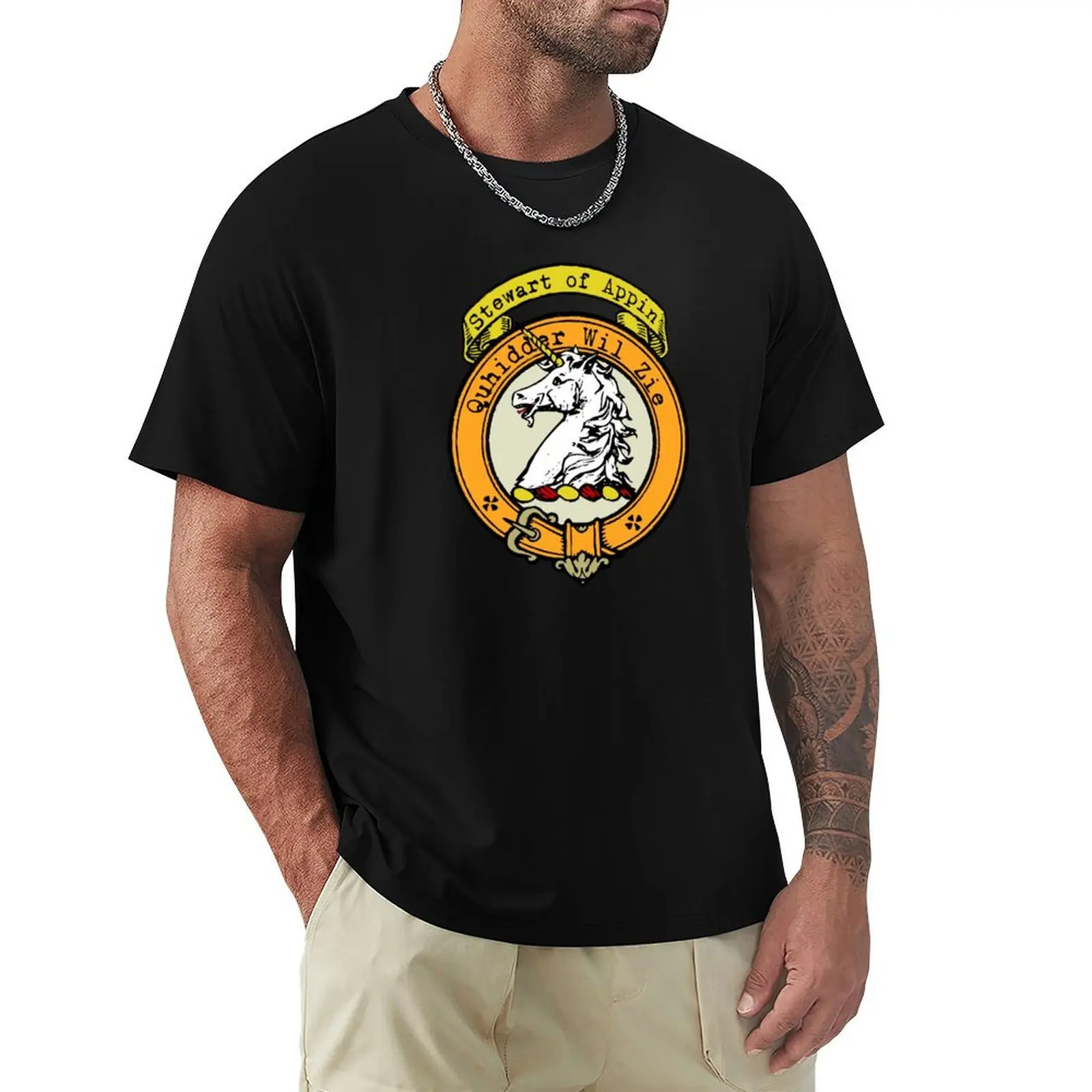 Stewart of Appin Clan Surname crest T-Shirt Basic Casual Wear Short Sleeve Top