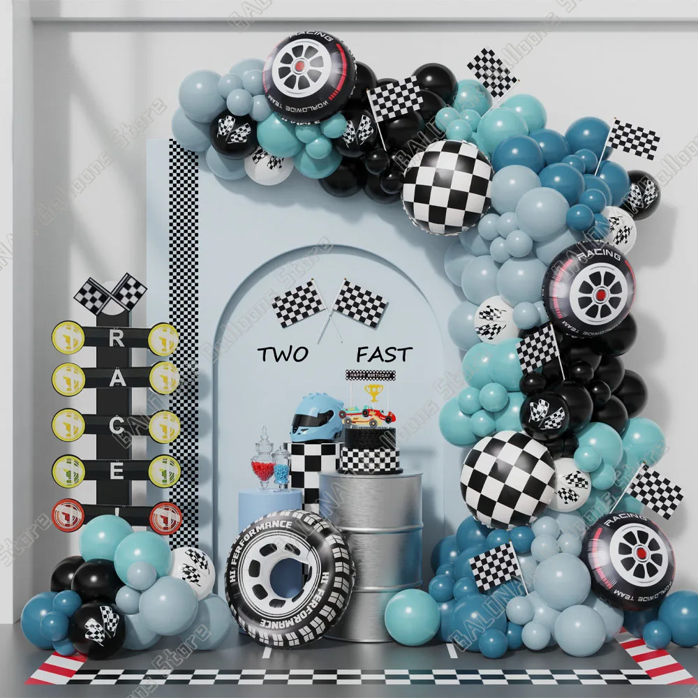 148Pcs Race Car Theme Balloon Garland Arch Kit Sea Blue Black Latex Balloons Boy's Two Fast Birthday Party Baby Shower Decor