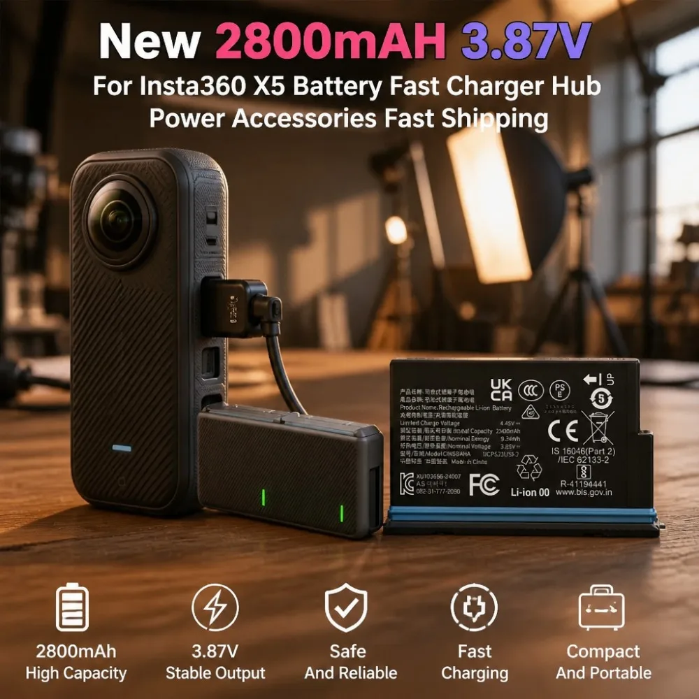 2800mAh 3.87V Rechargeable Battery Fast Charger Hub Kit For Insta360 X5 Panoramic Camera Power Accessories Fast Shipping