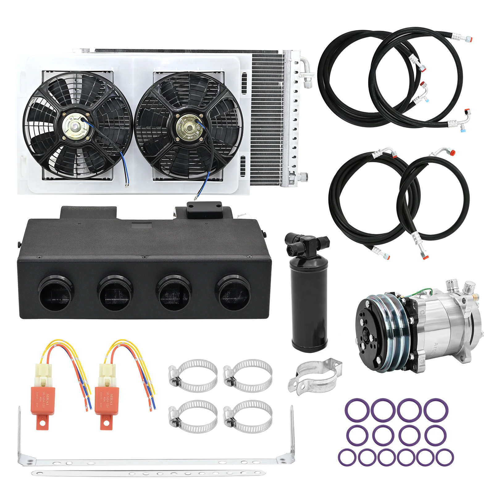 Universal 12V 24V Car A/C Evaporator Assembly 3-Speed under Dash Air Conditioner Kit for Vehicle Strong Cooling And Heating