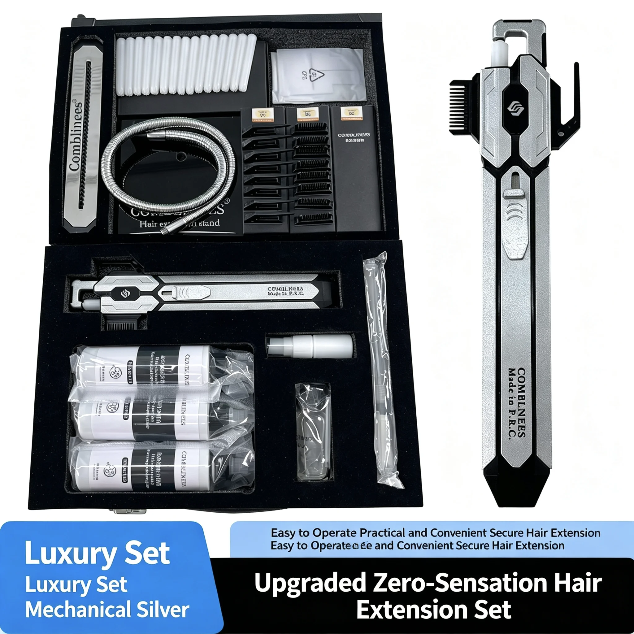 Comblinees Professional Salon Hair Extension Kit with Ice Glue Gel Fast Bonding No UV Light Long Lasting Seamless Human Hair set