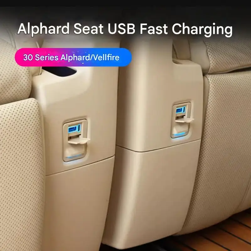 Car USB PD Fast Charger for Toyota Alphard Vellfire 30 Series Rear Seat Armrest Box Charging Port Back Seat USB Socket Panel Kit