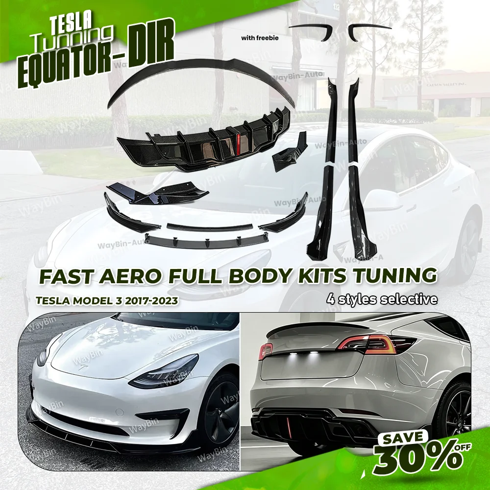 Fast Aero Body Kit For Model 3 Front Bumper Lip Rear Diffuser with LED Spoiler Tuning Accessories For Tesla Model 3 2017- 2023