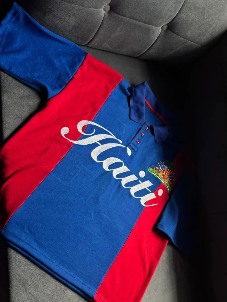 Red Blue Color Block Retro Jersey Style Short Sleeve Street Casual Lapel T Shirt Polo Shirt Men Urban Trendy Daily Casual Tops