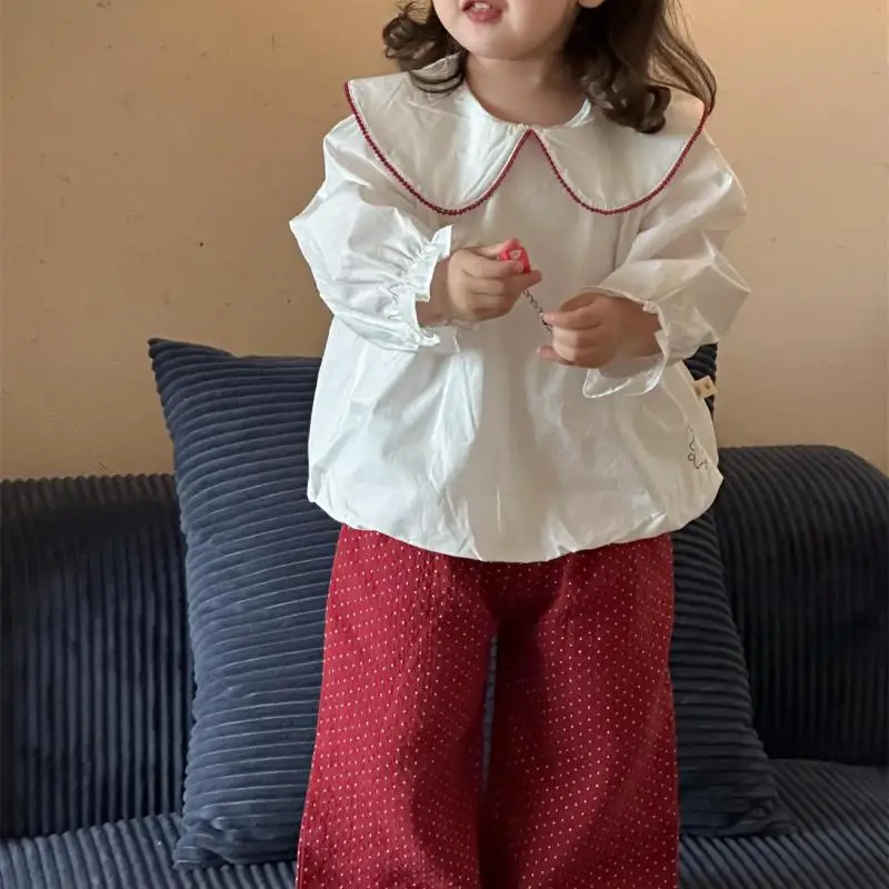 2026 Autumn New Girls Lapel Shirts Kids Loose Long Sleeve Tops Kids Girls Cotton Shirts Toddler Princess Causal Clothes