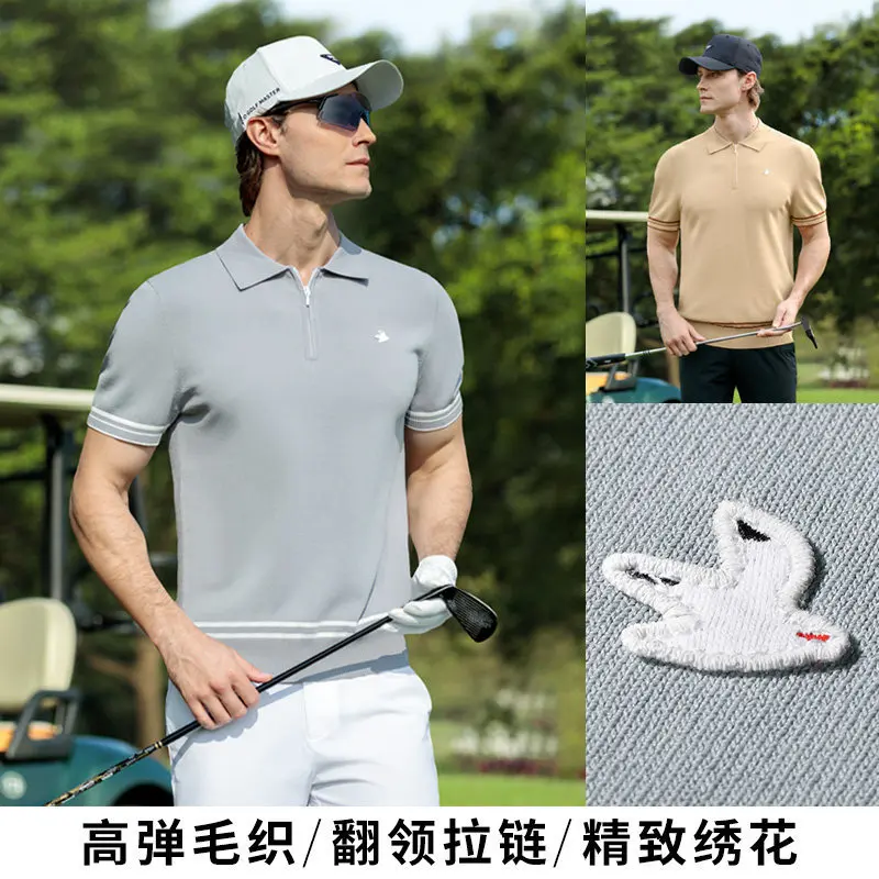 PGM 2026 Golf Clothing Men's Summer Short-sleeved T-shirt Woolen Texture Lapel Elastic Top Polo Shirt YF876