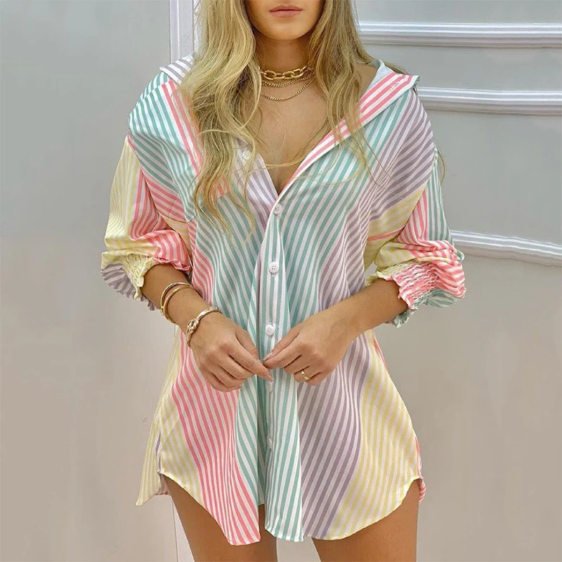 High Quality Women's Printed Long Sleeve Lapel Casual Shirt Blouse Spring Summer Fashion Top for Ladies