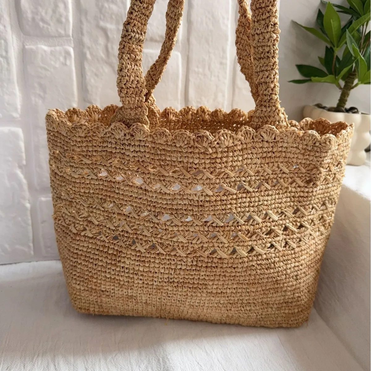 Sunmmer Raffia Straw Bag Hollow Woven Shoulder Bag Bohemian Travel Beach Bags for Women Handbags and Purse Knitting Shopper Tote