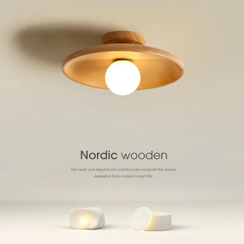 Nordic Wood Ceiling Lamp Modern Minimalist Porch Corridor Balcony Lamp Japanese-style Luces Bedroom Led Lights