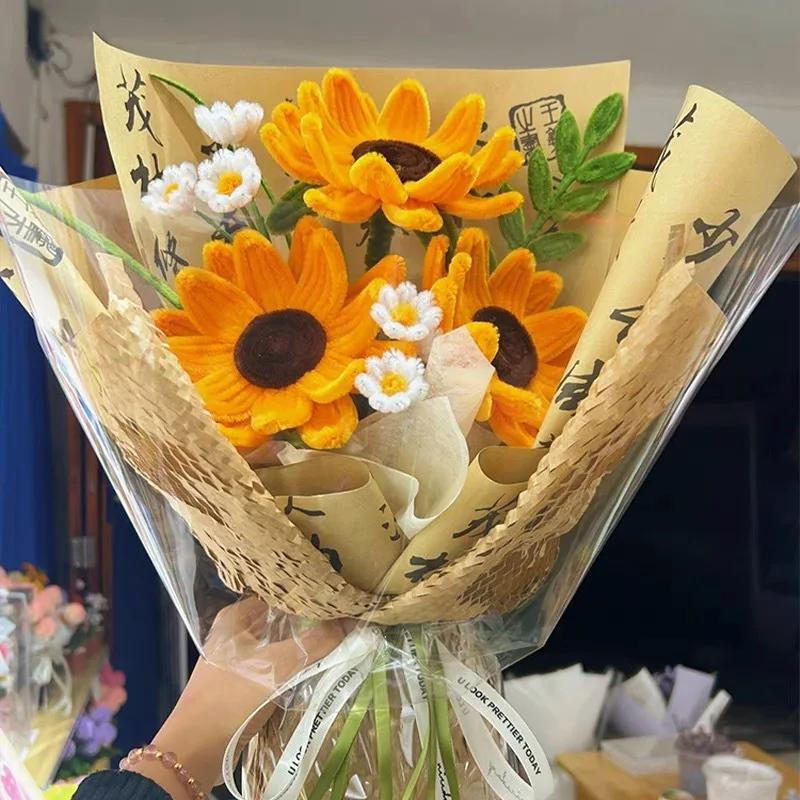 Premium Handcrafted Sunflower Mini Bouquet Twisty Stick Birthday Gift for Best Friend Mother's Day Present