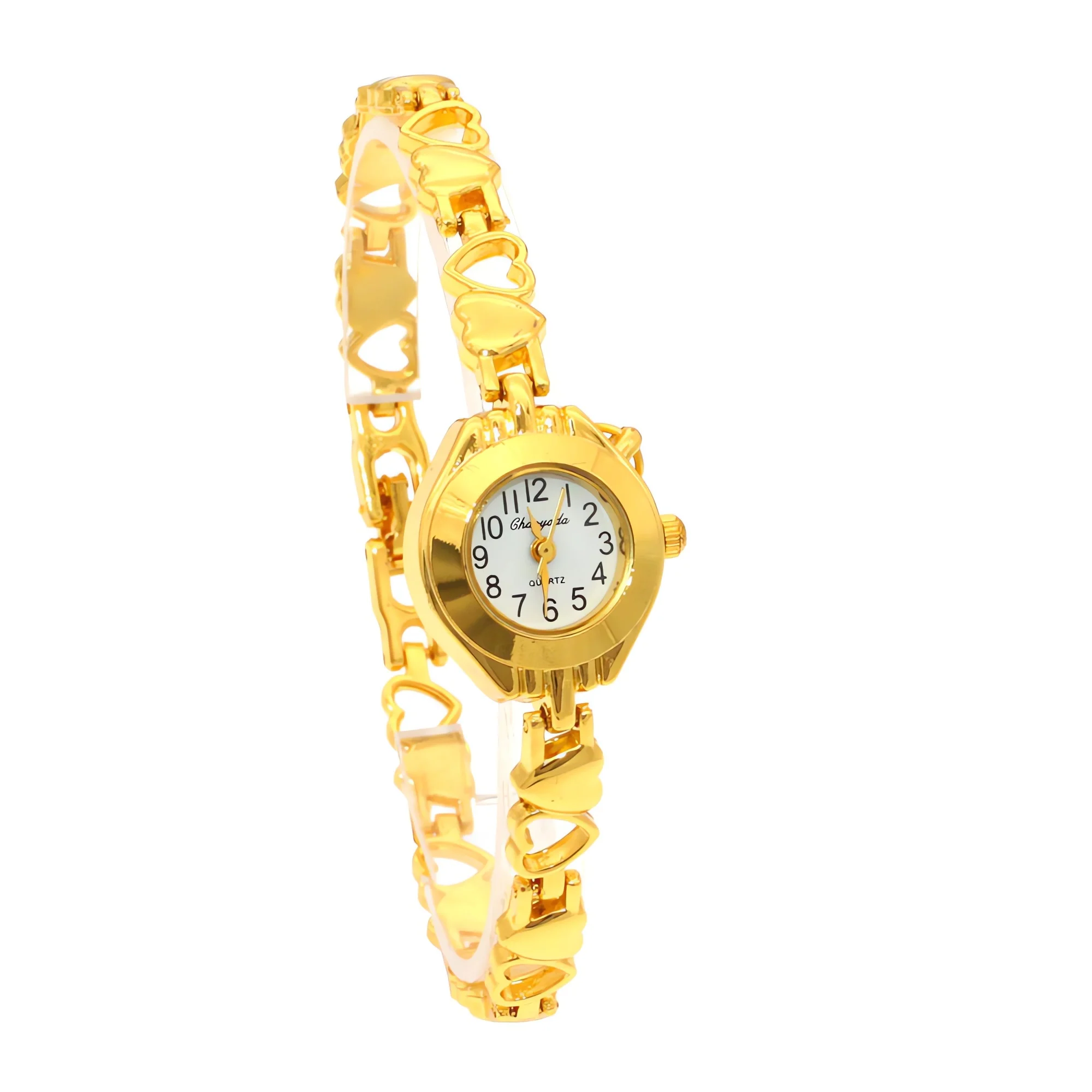 Brand Heart Pendant Round Fashion Lady Women Girls Gifts Gold Silver Bracelet Strap Dress Quartz Wristwatch Battery Included O52