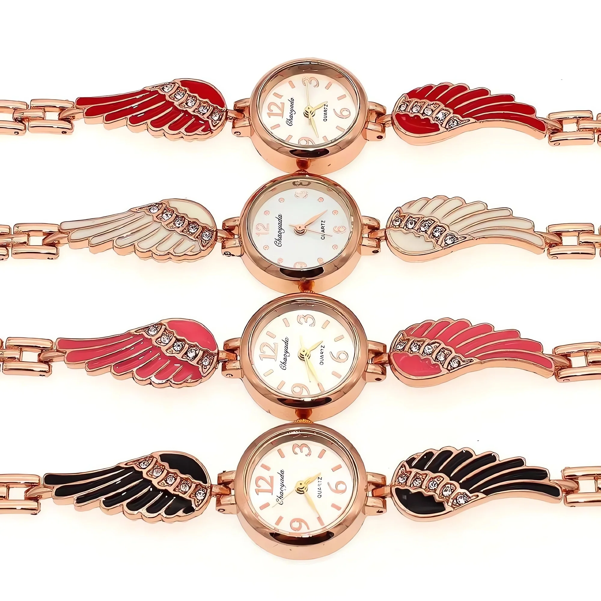 Colorful Angel Wing Band Crystal Rhinestone Dress Watch for Women Girls Quartz Hour Wristwatch
