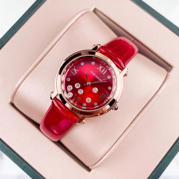 Luxury Women Diamond‑Inlaid Quartz Watch 30M Waterproof Alloy Case Leather Strap Round Dress Wristwatch