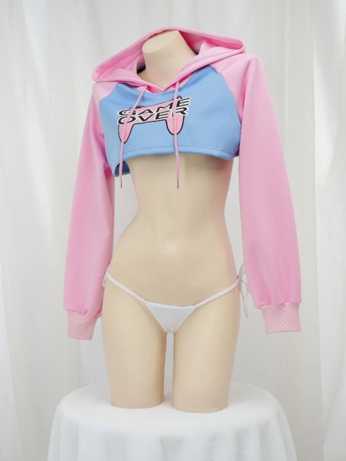 Anime Game Over Print Mini Hooded Top Sexy Girl Cosplay Costume Women Underwear Cute Hoodie Pajamas Outfits