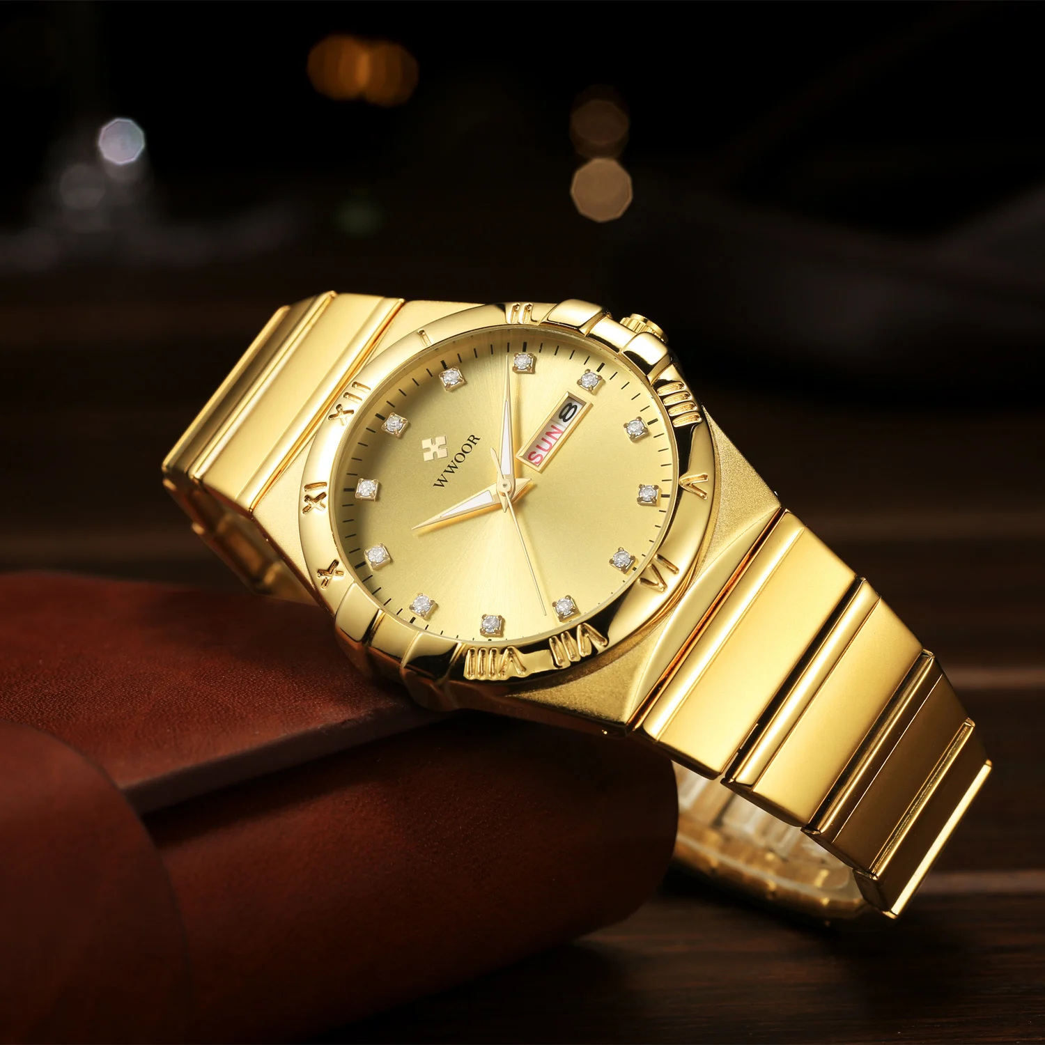 WWOOR Original Waterproof Men's Watches Business Casual Quartz Watch for Man Luminous Stainless Steel Wristwatch Male Date Week