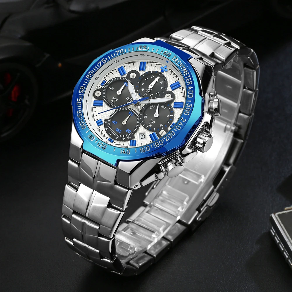 WWOOR Men's Watches Classic Roman Big Dial Brand Luxury Chronograph Watch for Man Original Quartz Waterproof Luminous Male reloj
