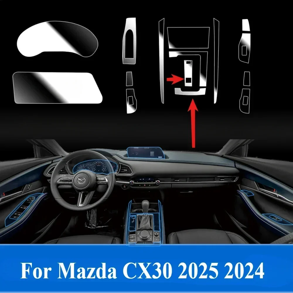 For Mazda CX30 2025 2024 Protective Film Car Accessories Interior Transparent TPU Gear Panel GPS Center Console Anti-scratch