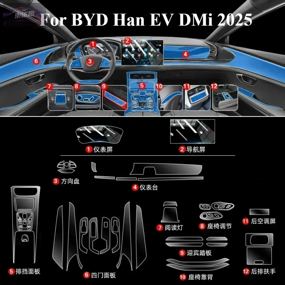 For BYD Han EV DMi 2025 Interior Film Transparent TPU Gear Panel Navigation Center Console PPF Protection Sticker Accessories