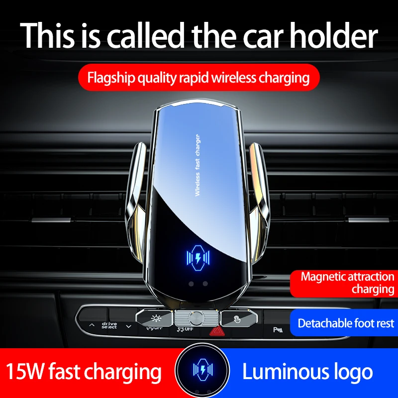 Q88 15W Universal Car Phone Mount, Detachable Magnetic & Wired Charging, Auto Clamping Air Vent Dash Stand for All Phones