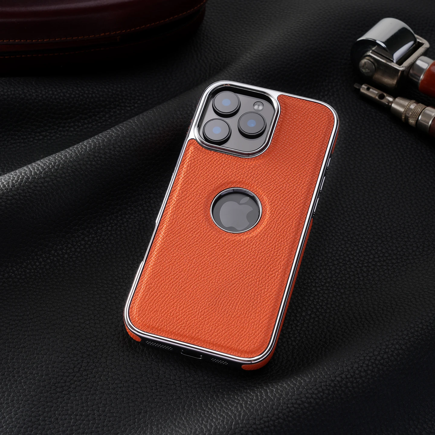 for Magsafe Case for iPhone 15 16 Pro Max Promax 16Pro 15Pro Natural Cowhide Leather Luxury Plating Logo Hole Back Cover